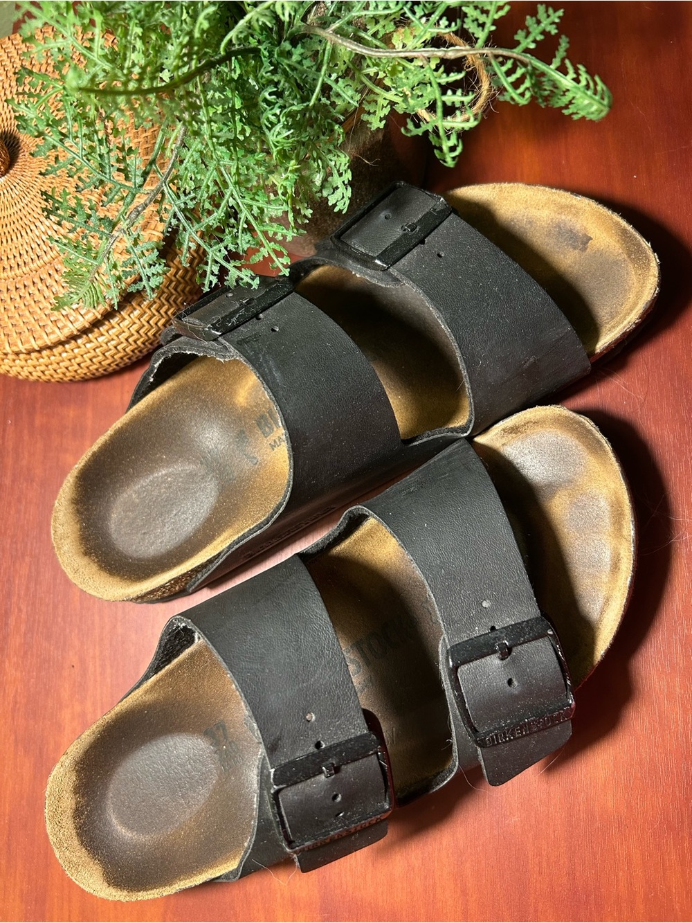 Black Birkenstock Double-Strap Buckle Slides